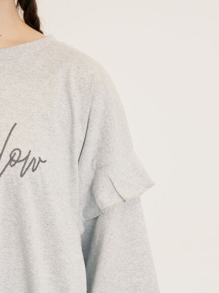 [接触冷感]袖フリルロゴ刺繍Tシャツ（グレー/オレンジ/ダークブラウン/グリーン）｜Samansa Mos2（サマンサ モスモス）通販