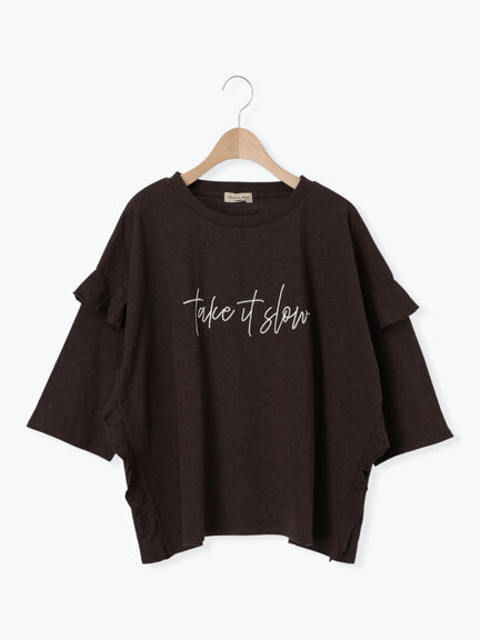 [接触冷感]袖フリルロゴ刺繍Tシャツ（グレー/オレンジ/ダークブラウン/グリーン）｜Samansa Mos2（サマンサ モスモス）通販