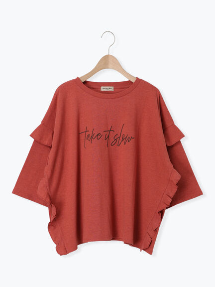 [接触冷感]袖フリルロゴ刺繍Tシャツ（グレー/オレンジ/ダークブラウン/グリーン）｜Samansa Mos2（サマンサ モスモス）通販