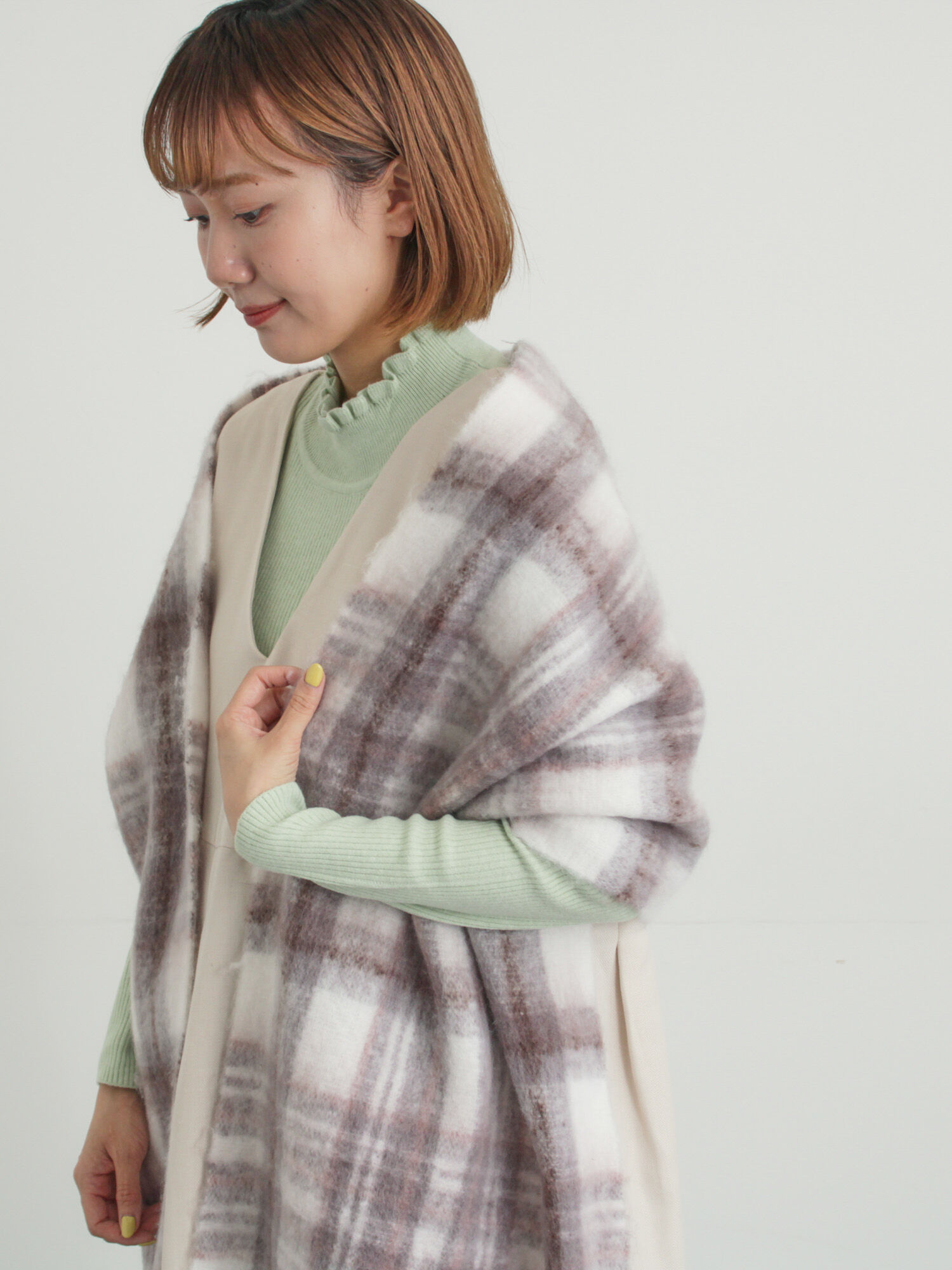 セール】 【帯電防止/ウォッシャブル】太フリンジチェックマフラー