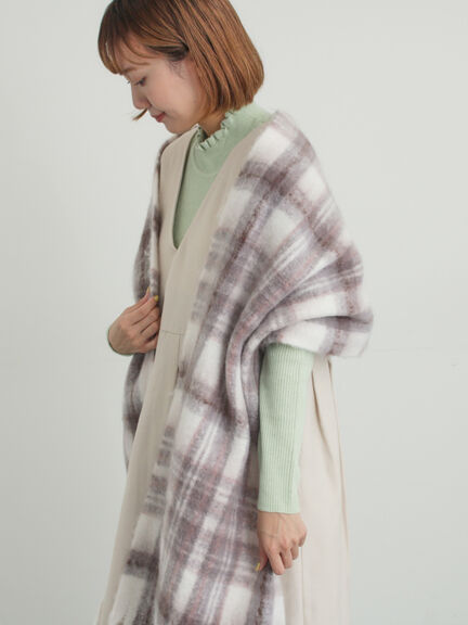 【帯電防止/ウォッシャブル】太フリンジチェックマフラー（ベージュ/ダークブラウン/グリーン）｜Samansa Mos2（サマンサ モスモス）通販