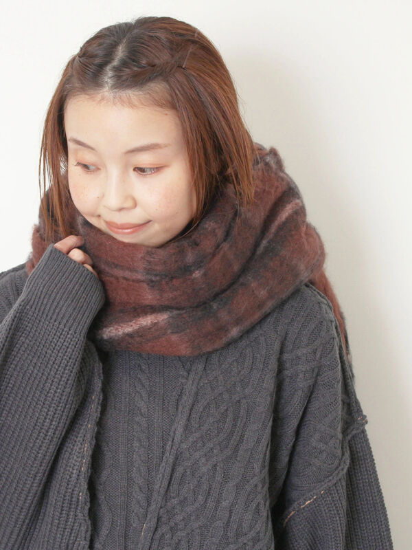 セール】 【帯電防止/ウォッシャブル】太フリンジチェックマフラー