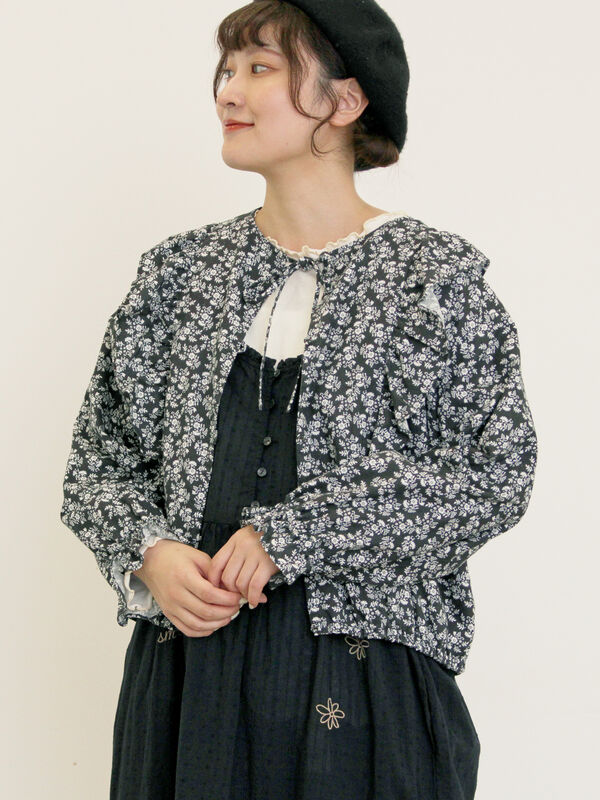 セール】 リボンフリルジャケット（ブラック/ピンク/ベージュ/アウター