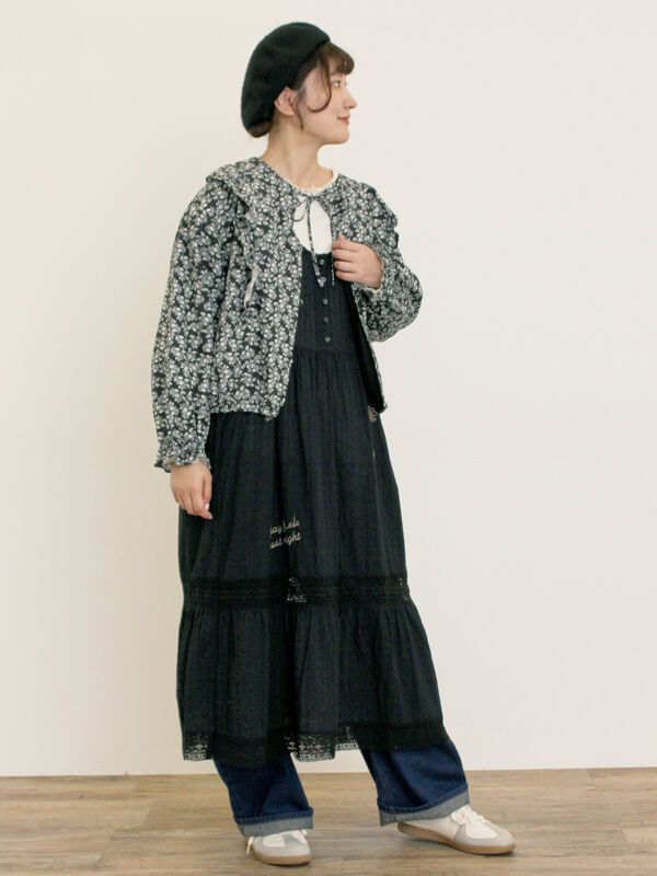 セール】 リボンフリルジャケット（ブラック/ピンク/ベージュ/アウター