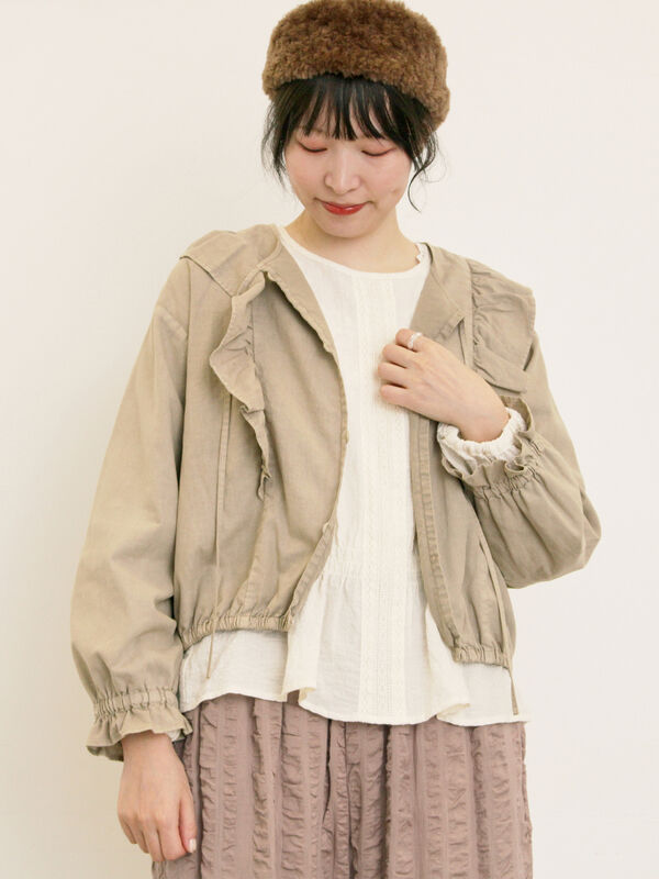 セール】 リボンフリルジャケット（ブラック/ピンク/ベージュ/アウター