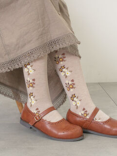 セール】 フラワーラインタイツ（グレー/ベージュ/ブラウン/レッグ