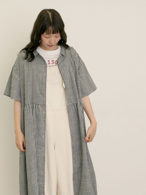 WEB限定】ちび襟シャツワンピース（オフホワイト/ブラック