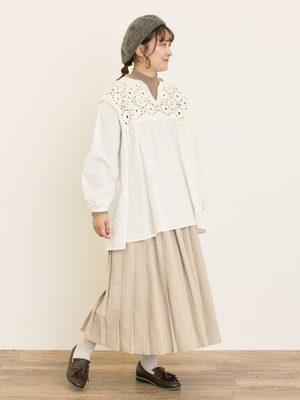 花柄ニット+布帛切替チュニック（ブラック/オレンジ/モカ/カーキ/キナリ）｜Samansa Mos2（サマンサ モスモス）通販