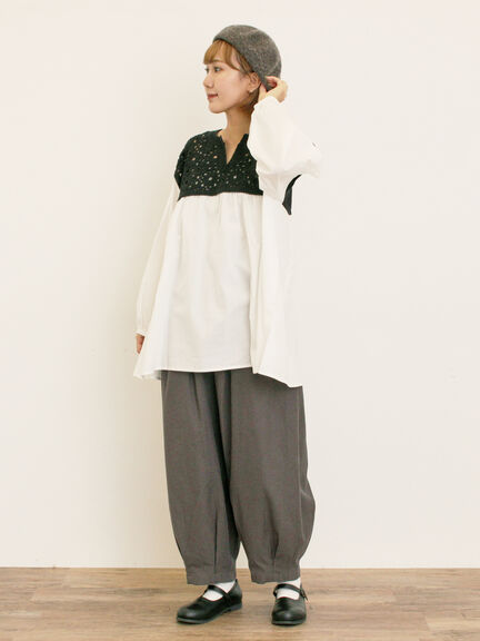 花柄ニット+布帛切替チュニック（ブラック/オレンジ/モカ/カーキ/キナリ）｜Samansa Mos2（サマンサ モスモス）通販