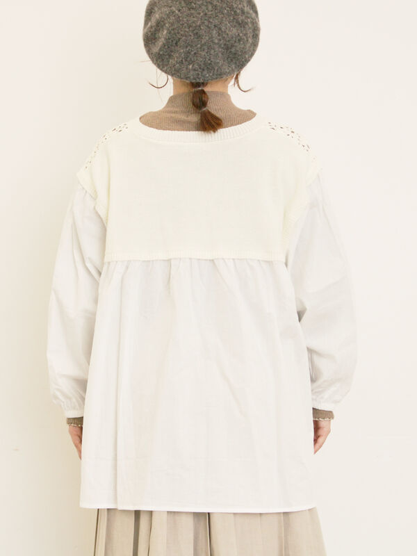 セール】 花柄ニット+布帛切替チュニック（ブラック/オレンジ/モカ