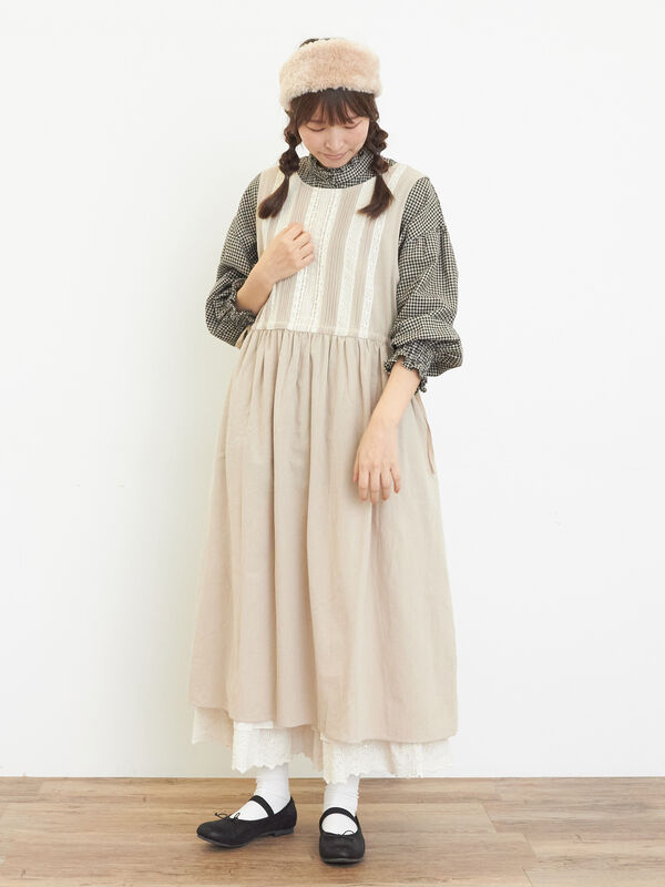 セール】 【S/Mサイズ】レース貼りノースリワンピース（ピンク