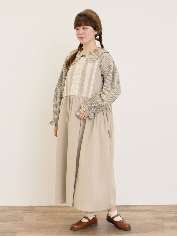 セール】 【S/Mサイズ】レース貼りノースリワンピース（ピンク