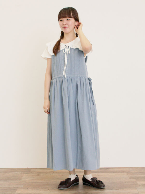 セール】 【S/Mサイズ】レース貼りノースリワンピース（ピンク