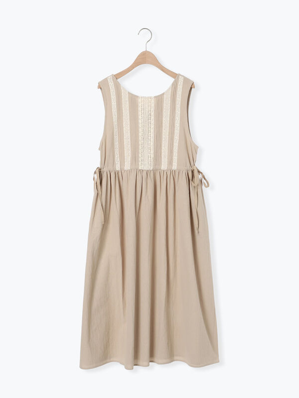 セール】 【S/Mサイズ】レース貼りノースリワンピース（ピンク