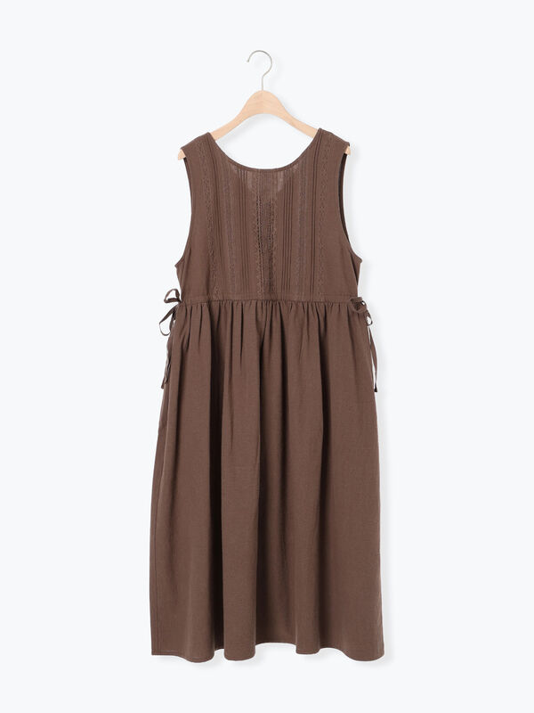 セール】 【S/Mサイズ】レース貼りノースリワンピース（ピンク