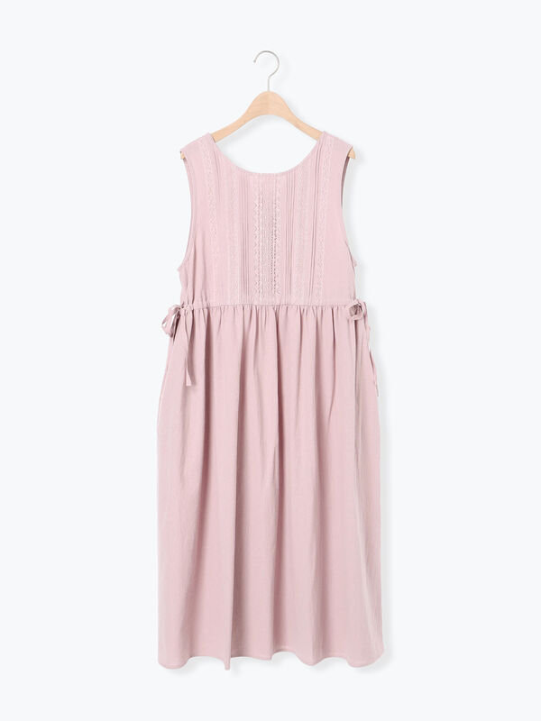 セール】 【S/Mサイズ】レース貼りノースリワンピース（ピンク