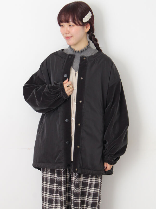 ベロアドッキングブルゾン（ブラック/ベージュ/カーキ/キナリ/アウター