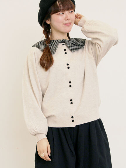 ツハルバイサマンサモスモス　かぎ針お花モチーフ付きニットカーディガン　ベージュ かぎ針お花モチーフ付きニットカーディガン（グレー
