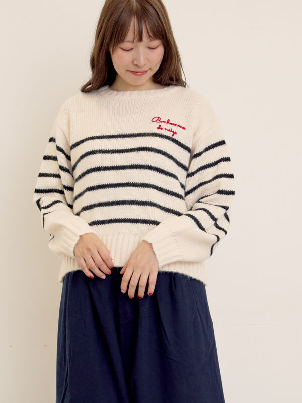 ロゴ刺繍パネルボーダーニット（キナリ）｜Samansa Mos2（サマンサ モスモス）通販