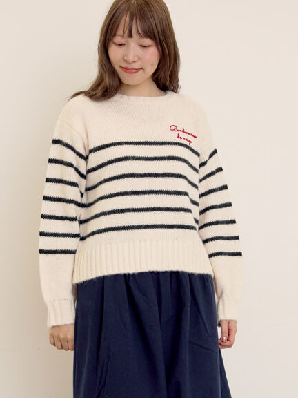 ロゴ刺繍パネルボーダーニット（グレー/イエロー/キナリ）｜Samansa Mos2（サマンサ モスモス）通販