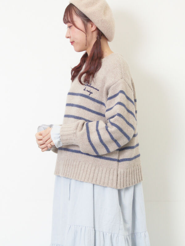 サムポーター様 ロゴ刺繍パネルボーダーニット（グレー/イエロー/キナリ/トップス