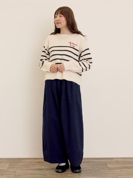 ロゴ刺繍パネルボーダーニット（グレー/イエロー/キナリ）｜Samansa Mos2（サマンサ モスモス）通販