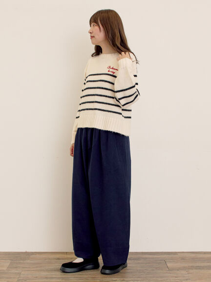 ロゴ刺繍パネルボーダーニット（グレー/イエロー/キナリ）｜Samansa Mos2（サマンサ モスモス）通販