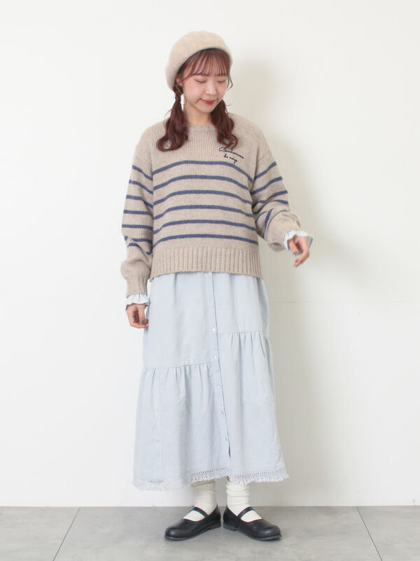 セール】 ロゴ刺繍パネルボーダーニット（グレー/イエロー/キナリ