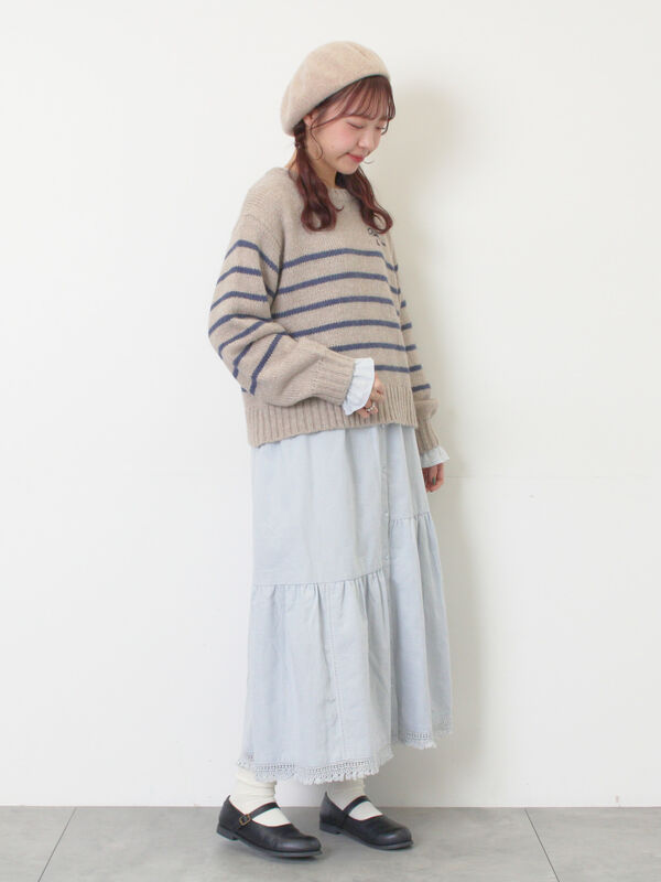 セール】 ロゴ刺繍パネルボーダーニット（グレー/イエロー/キナリ