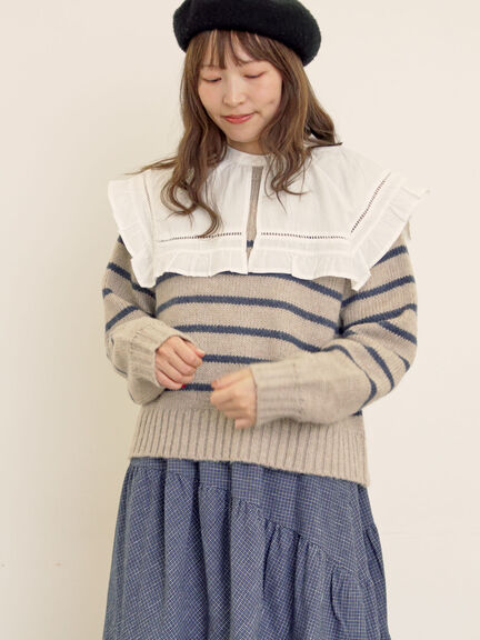 ロゴ刺繍パネルボーダーニット（グレー/イエロー/キナリ）｜Samansa Mos2（サマンサ モスモス）通販