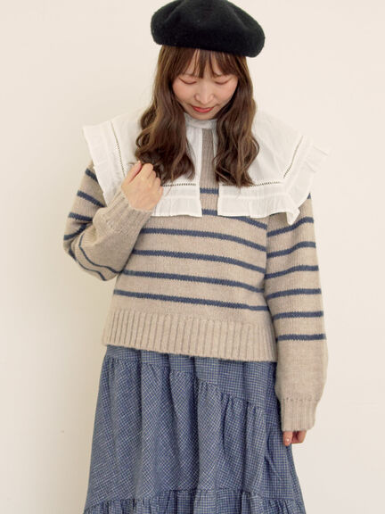 ロゴ刺繍パネルボーダーニット（グレー/イエロー/キナリ）｜Samansa Mos2（サマンサ モスモス）通販