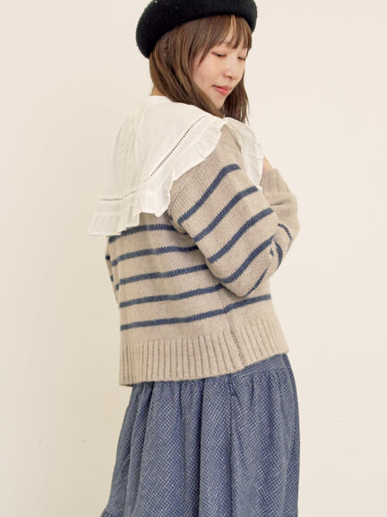 ロゴ刺繍パネルボーダーニット（グレー/イエロー/キナリ）｜Samansa Mos2（サマンサ モスモス）通販