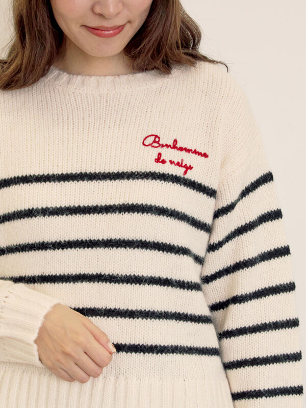 【美品】ボーダー　ニット セール】 ロゴ刺繍パネルボーダーニット（グレー/イエロー/キナリ