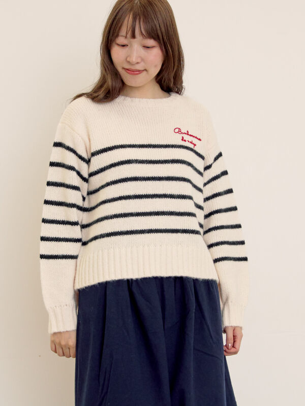 セール】 ロゴ刺繍パネルボーダーニット（グレー/イエロー/キナリ