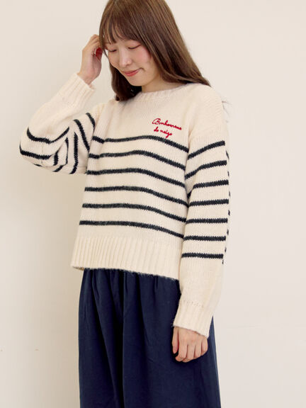 ロゴ刺繍パネルボーダーニット（グレー/イエロー/キナリ）｜Samansa Mos2（サマンサ モスモス）通販