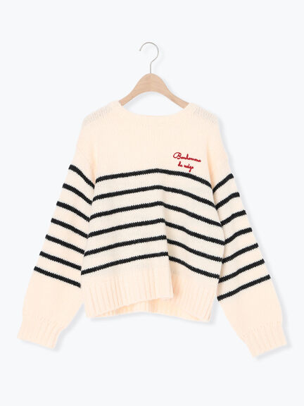 ロゴ刺繍パネルボーダーニット（グレー/イエロー/キナリ）｜Samansa Mos2（サマンサ モスモス）通販