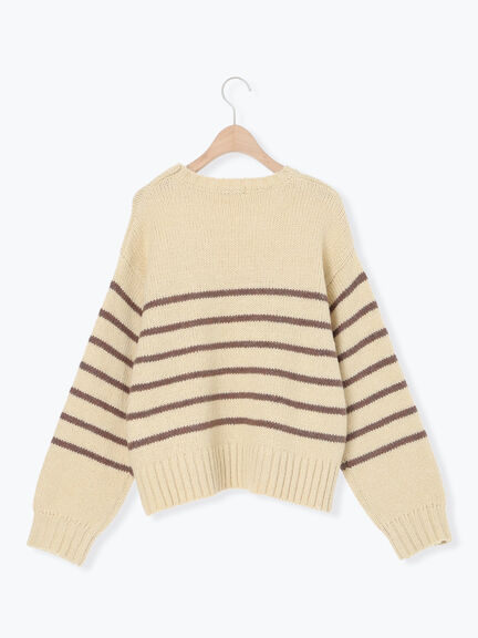 ロゴ刺繍パネルボーダーニット（グレー/イエロー/キナリ）｜Samansa Mos2（サマンサ モスモス）通販