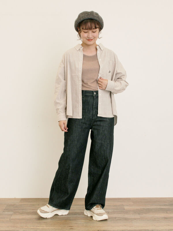 セール】 ワンポイントロゴ刺繍シャツ（オフホワイト/ピンク/ブラウン