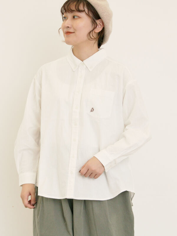 セール】 ワンポイントロゴ刺繍シャツ（オフホワイト/ピンク/ブラウン