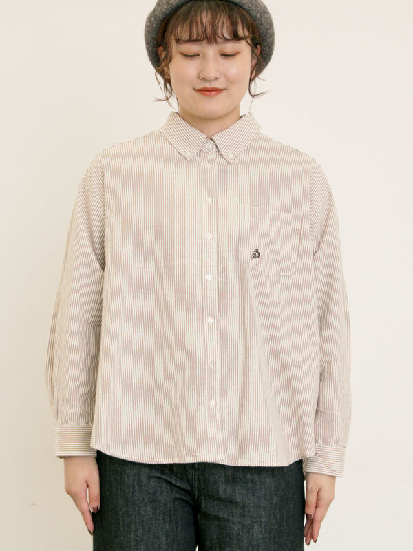 セール】 ワンポイントロゴ刺繍シャツ（オフホワイト/ピンク/ブラウン