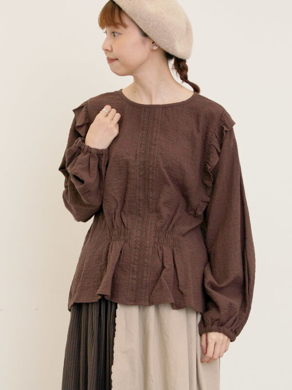 セール】 フロントレースブラウス（ブラック/ブラウン/キナリ/トップス