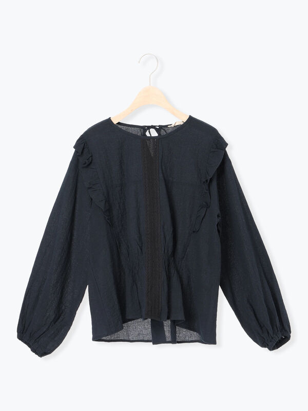 セール】 フロントレースブラウス（ブラック/ブラウン/キナリ/トップス