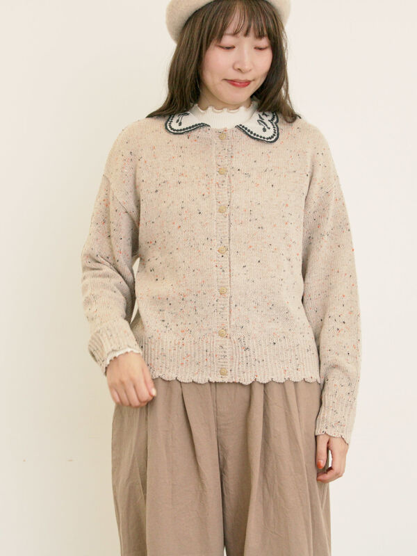 マカベアリス×Samansa Mos2】刺繍カーディガン（チャコールグレー