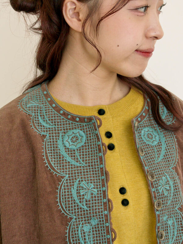 セール】 【マカベアリス×Samansa Mos2】刺繍ジャケット（ブラック