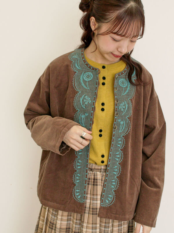 セール】 【マカベアリス×Samansa Mos2】刺繍ジャケット（ブラック