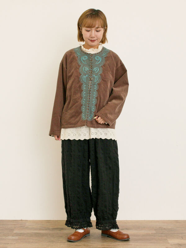 セール】 【マカベアリス×Samansa Mos2】刺繍ジャケット（ブラック