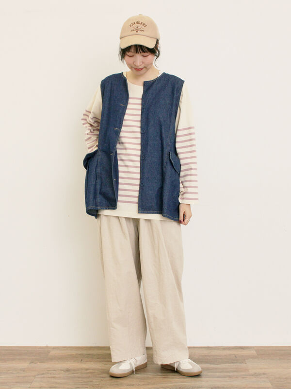 セール】 デニム/ツイルクルーネックベスト（ブラック/ブラウン/ブルー