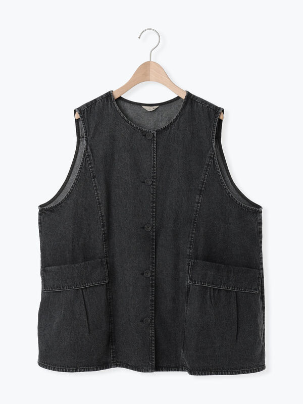 s*様 aenrmous ベスト 黒 セール】 デニム/ツイルクルーネックベスト（ブラック/ブラウン/ブルー