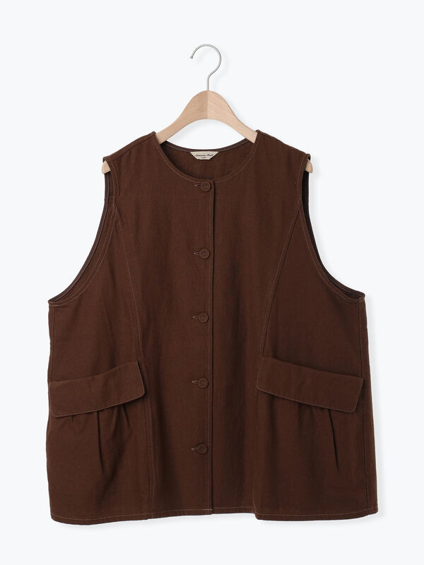 セール】 デニム/ツイルクルーネックベスト（ブラック/ブラウン/ブルー