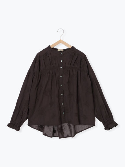 ハンドステッチ風花柄シャーリングブラウス（チャコールグレー/ベージュ/グリーン/キナリ）｜Samansa Mos2（サマンサ モスモス）通販